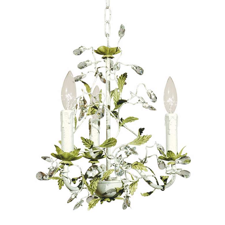 Image 1 Antique Green White Leaf Clear Drops Chandelier