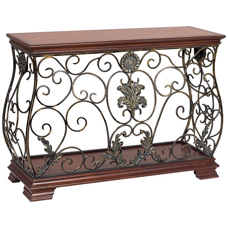 Image 1 Antique Ironwork and Wood Console Table