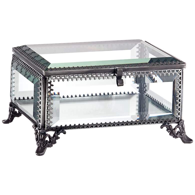 Image 1 Antique Nickel and Clear Glass Rectangular Jewelry Box