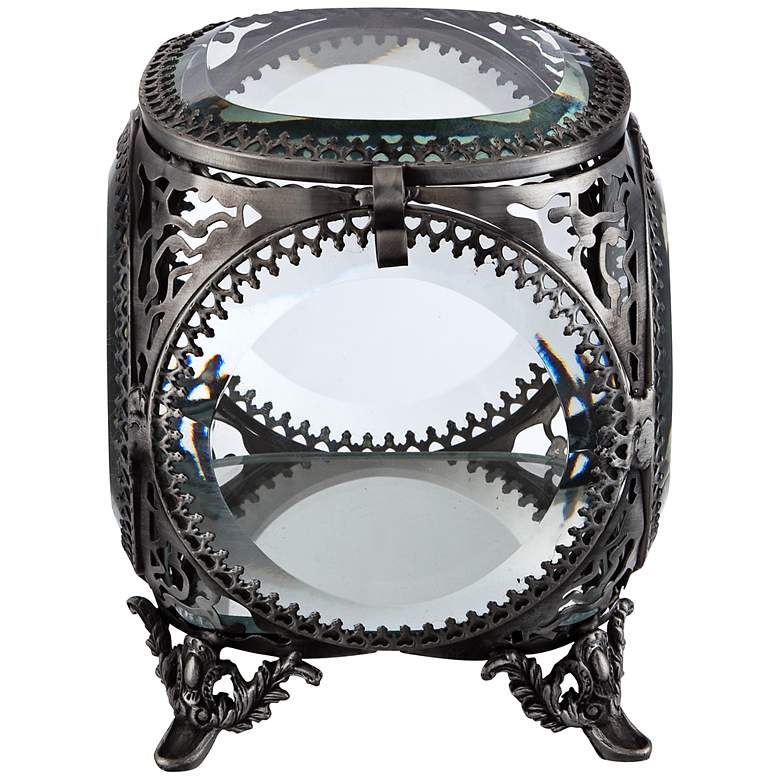 Image 1 Antique Nickel and Clear Glass Round Jewelry Box