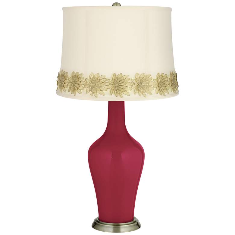Image 1 Antique Red Anya Table Lamp with Flower Applique Trim