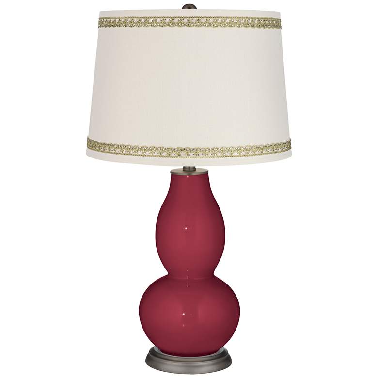 Image 1 Antique Red Double Gourd Table Lamp with Rhinestone Lace Trim