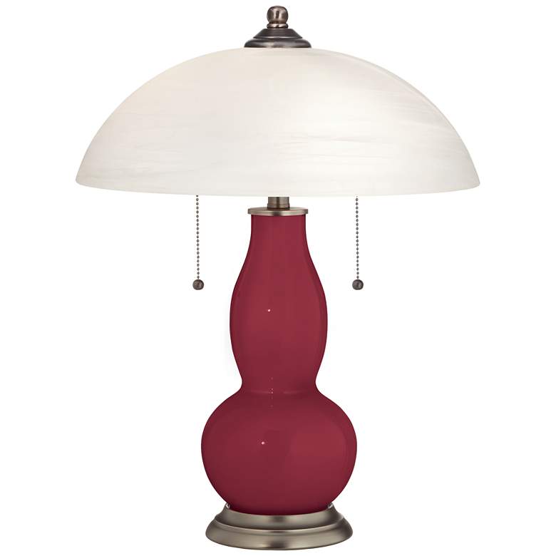 Antique Red Gourd-Shaped Table Lamp with Alabaster Shade