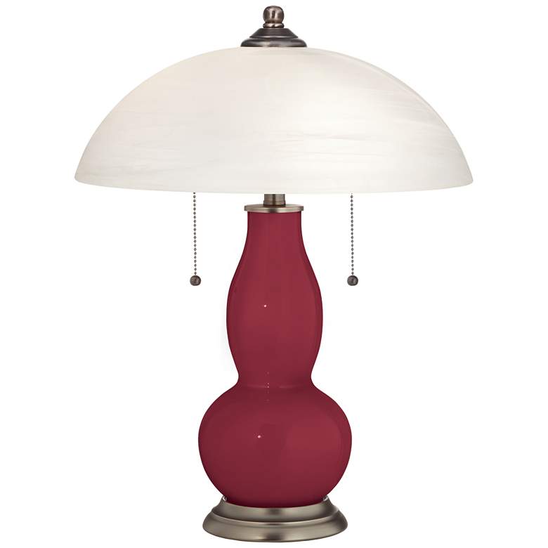 Image 1 Antique Red Gourd-Shaped Table Lamp with Alabaster Shade