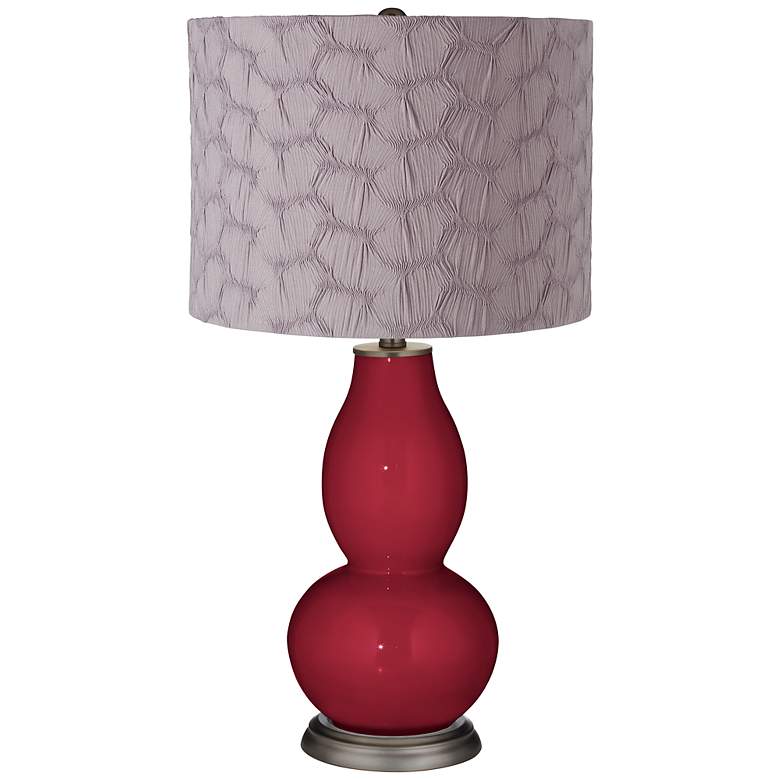 Image 1 Antique Red Gray Pleated Drum Shade Double Gourd Table Lamp