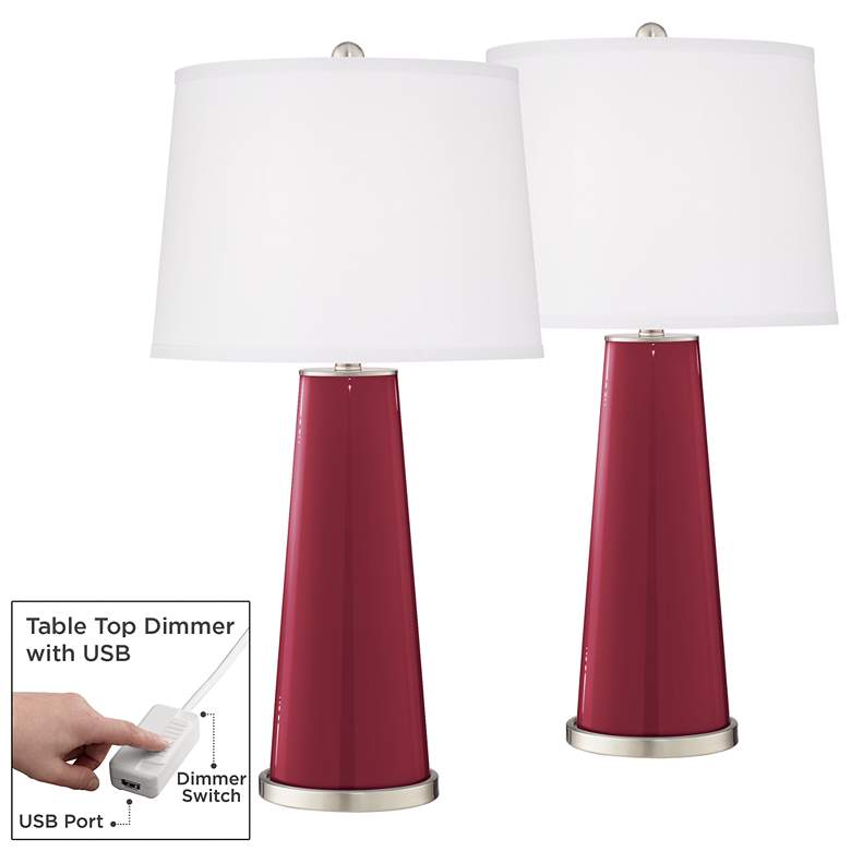 Image 1 Antique Red Leo Table Lamp Set of 2 with Dimmers