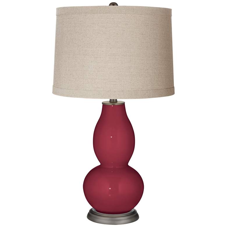 Image 1 Antique Red Linen Drum Shade Double Gourd Table Lamp