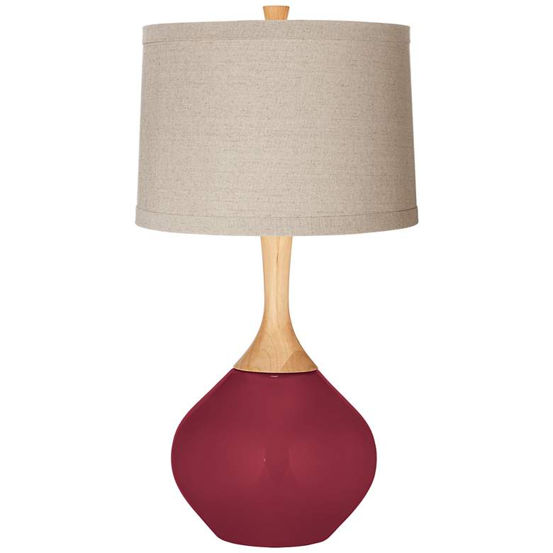 Image 1 Antique Red Natural Linen Drum Shade Wexler Table Lamp