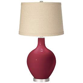 Image1 of Antique Red Oatmeal Linen Shade Ovo Table Lamp