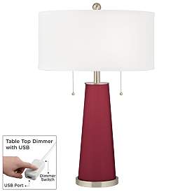 Image1 of Antique Red Peggy Glass Table Lamp With Dimmer