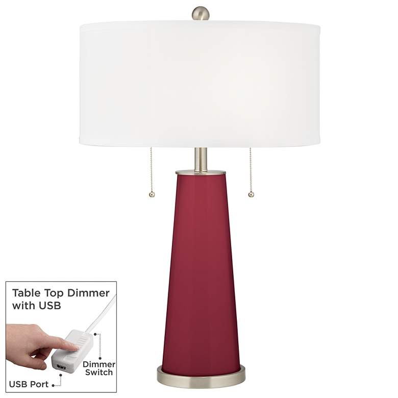 Image 1 Antique Red Peggy Glass Table Lamp With Dimmer