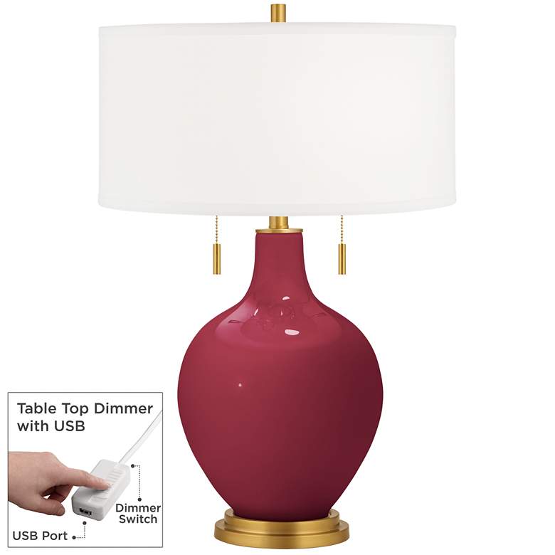 Image 1 Antique Red Toby Brass Accents Table Lamp with Dimmer