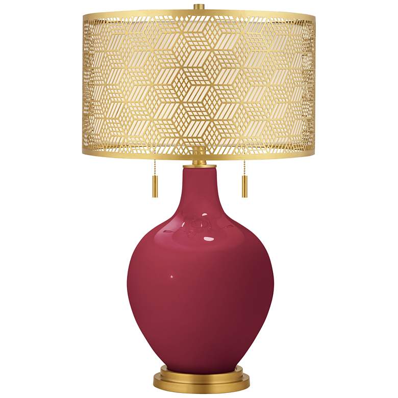 Image 1 Antique Red Toby Brass Metal Shade Table Lamp