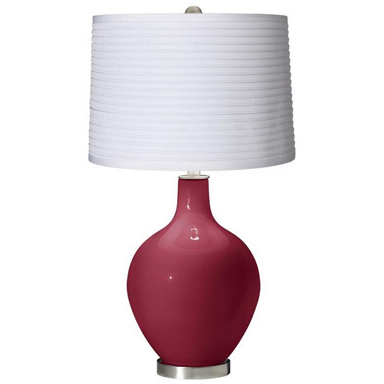 Image 1 Antique Red White Pleated Shade Ovo Table Lamp