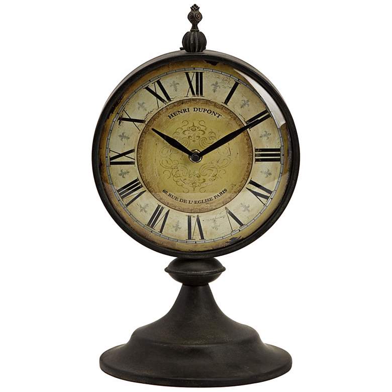 Image 1 Antique Round Metal Christopher Tabletop Clock