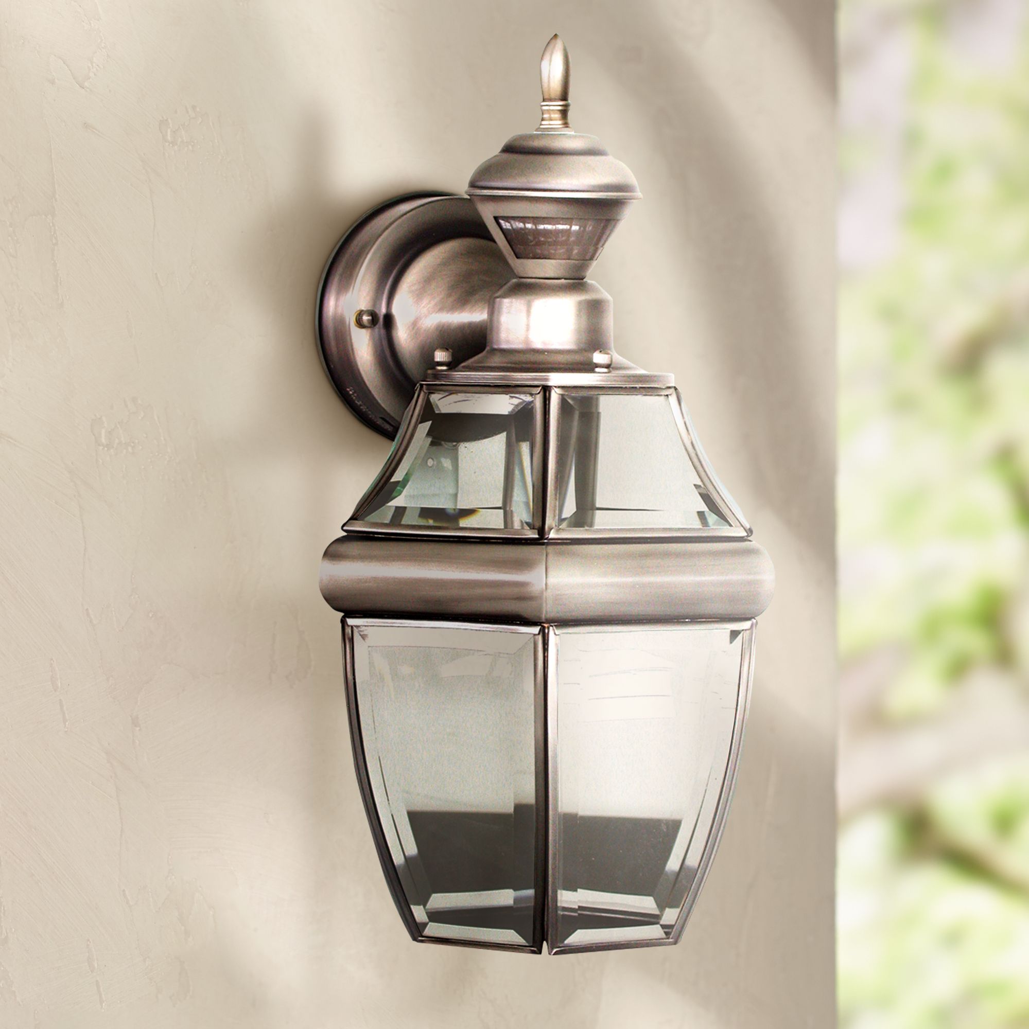 Half Lantern Wall Light Outdoor Clear Glass Segments PIR Motion Dusk Dawn Sensor 