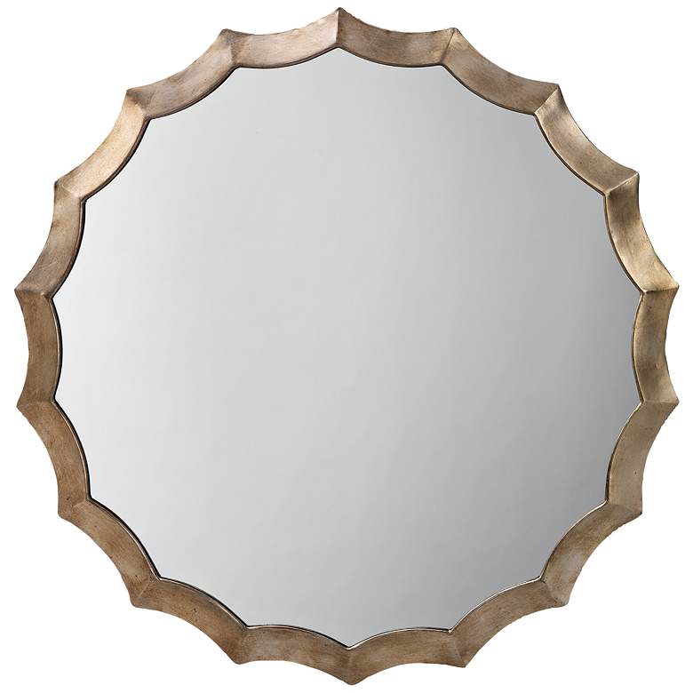 Image 1 Antique Silver 32 inch Round Scalloped Wall Mirror