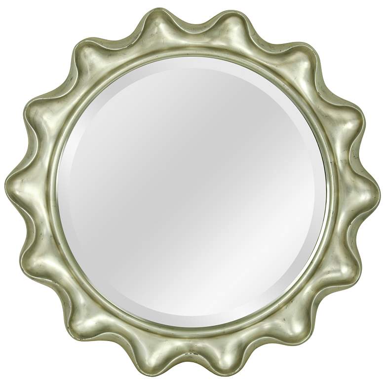 Image 1 Antique Silver 35 1/2 inch Round Scallop Edge Wall Mirror