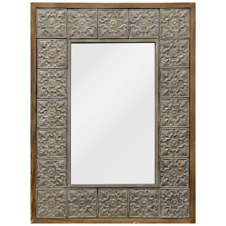 Image 1 Antique Silver Floral Embossed Tile 27 inch x 37 inch Wall Mirror