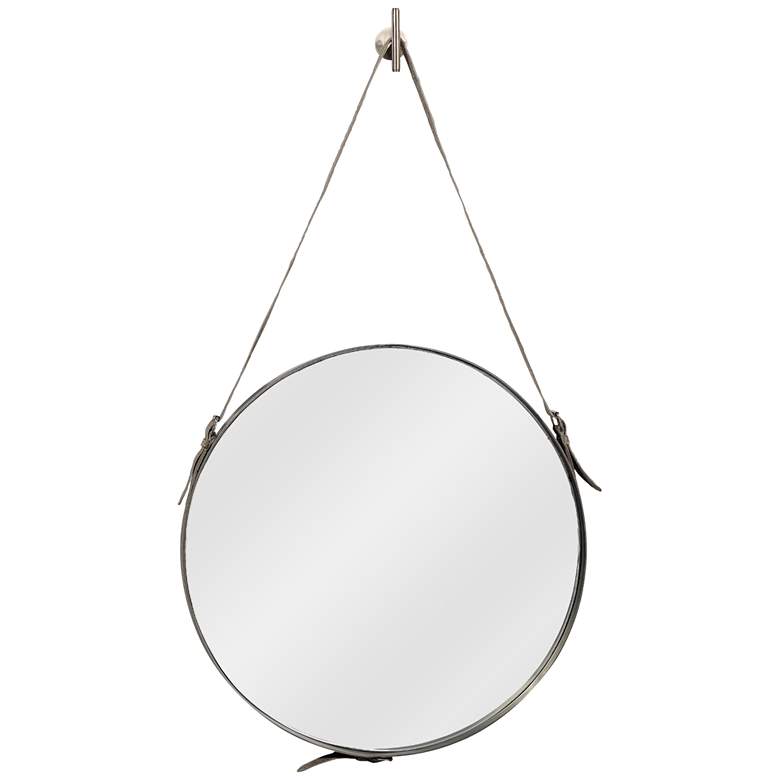 Image 1 Antique Silver with Gray Hide Strap 26" x 43" Wall Mirror