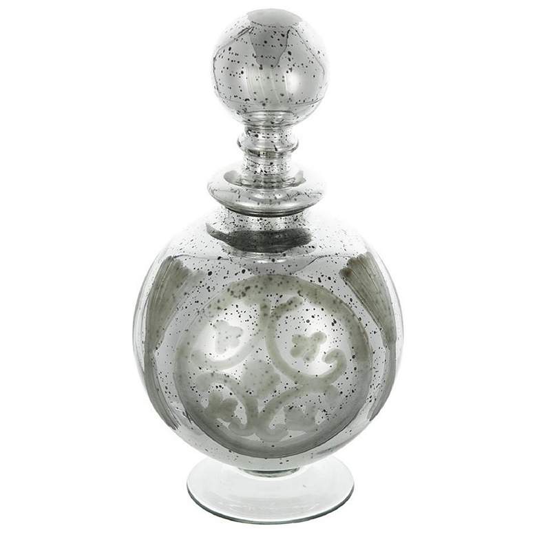 Image 1 Antique Style 11" Silver Round Glass Jar with Lid and Etched Pattern