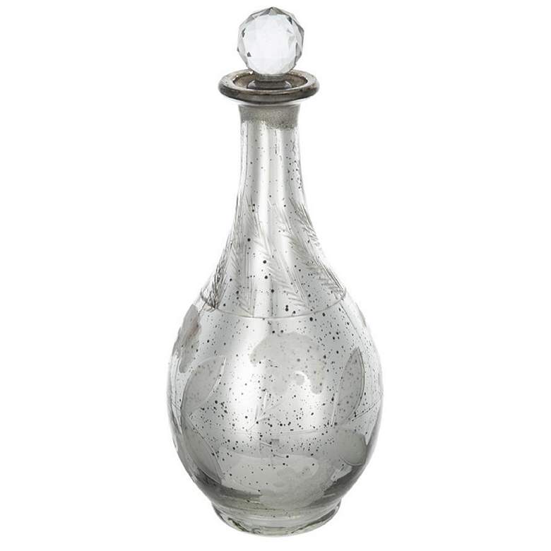 Image 1 Antique Style 12" Silver Round Glass Jar with Finial Lid & Etched