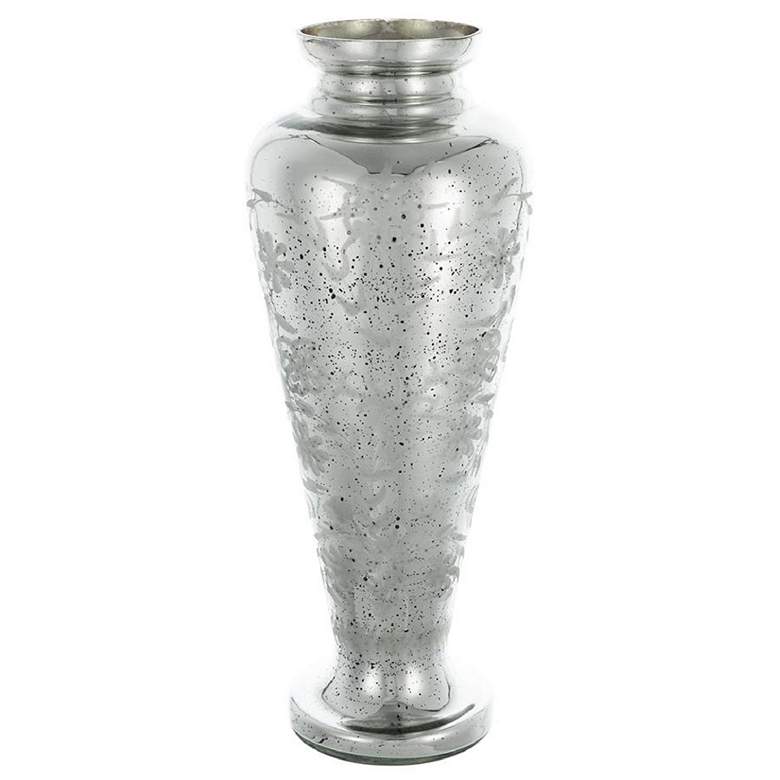 Image 1 Antique Style 19.7" Silver Pedestal Vase with Etched Pattern