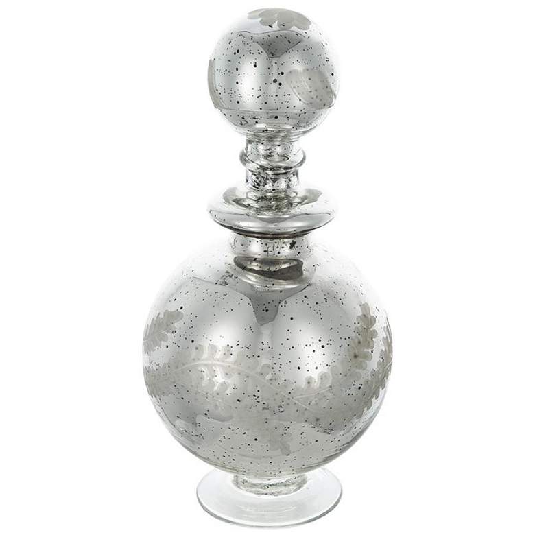Image 1 Antique Style 9.8 inch Silver Round Glass Jar with Lid and Etched Pattern
