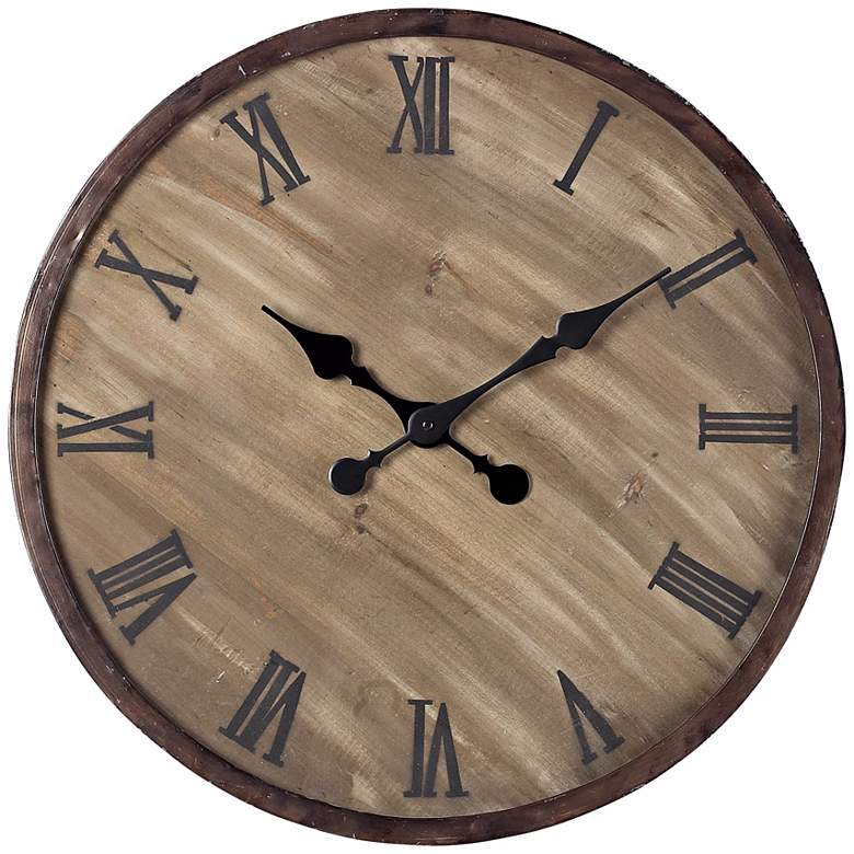 Image 1 Antique Washed Wood 24 inch Wide Outdoor Wall Clock