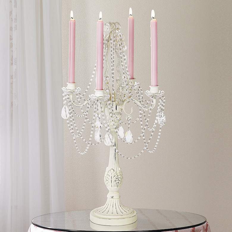Image 1 Antique White 27 inch High  Four-Arm Candelabra Candle Holder