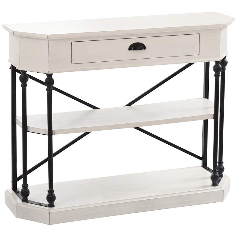 Image 2 Antique White 3 Tier Single Drawer Clipped Corner Console Table