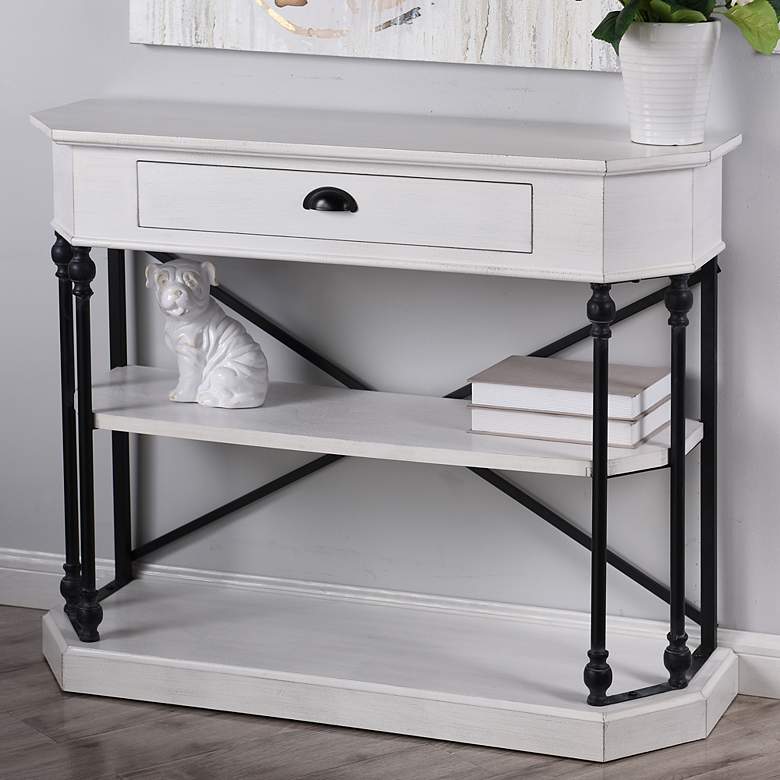 Image 1 Antique White 3 Tier Single Drawer Clipped Corner Console Table