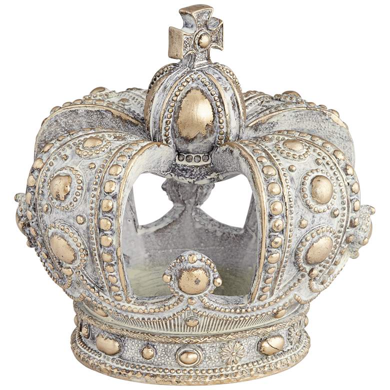 Image 1 Antique White Wash 6 3/4" High Crown Sculpture