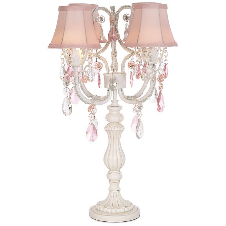 Image 1 Antique White with Pink Crystal 4-Light Electric Candelabra