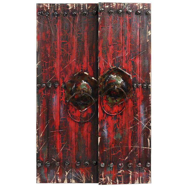 Image 1 Antique Wooden Doors 1" Hand-painted Iron Wall sculpture with Wood Frame