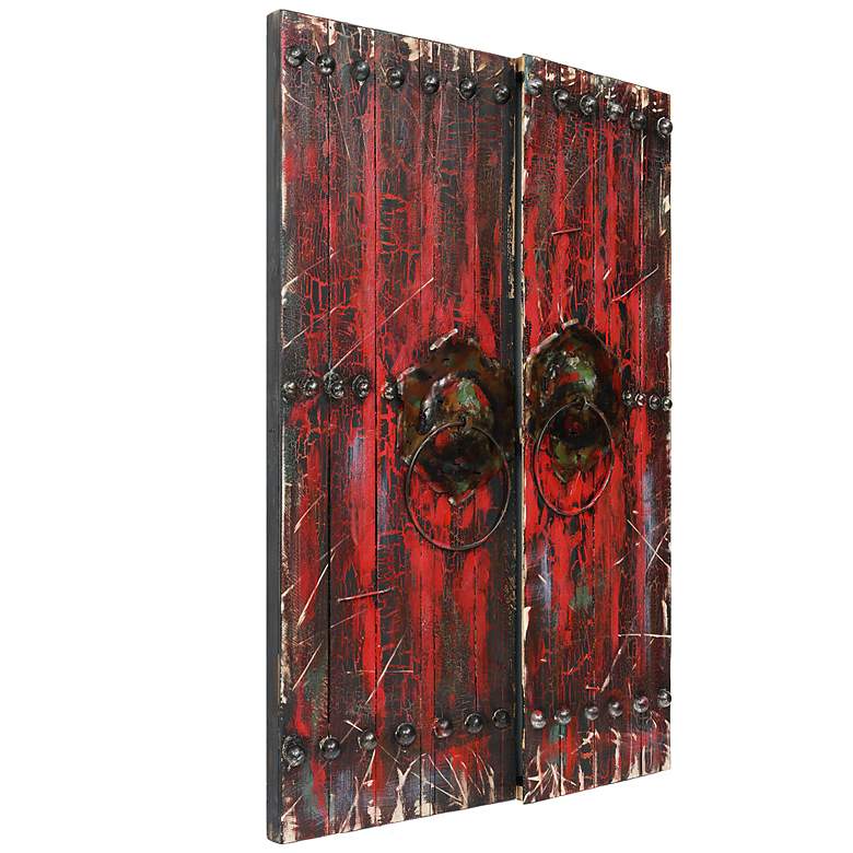 Image 2 Antique Wooden Doors 1" Hand-painted Iron Wall sculpture with Wood Frame more views