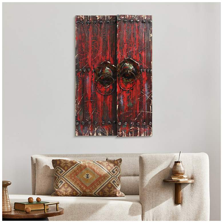 Image 5 Antique Wooden Doors 1" Hand-painted Iron Wall sculpture with Wood Frame more views