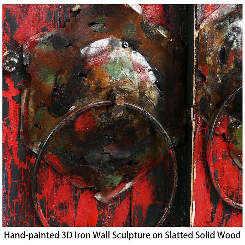 Image 6 Antique Wooden Doors 1" Hand-painted Iron Wall sculpture with Wood Frame more views