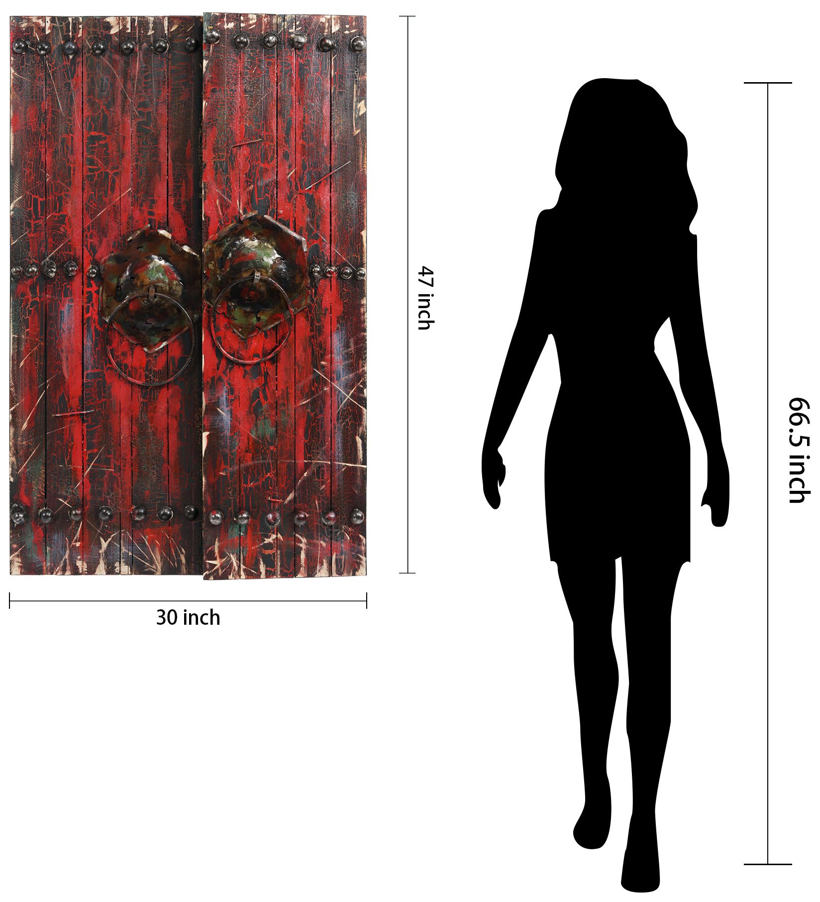 Antique Wooden Doors 1" Hand-painted Iron Wall sculpture with Wood Frame