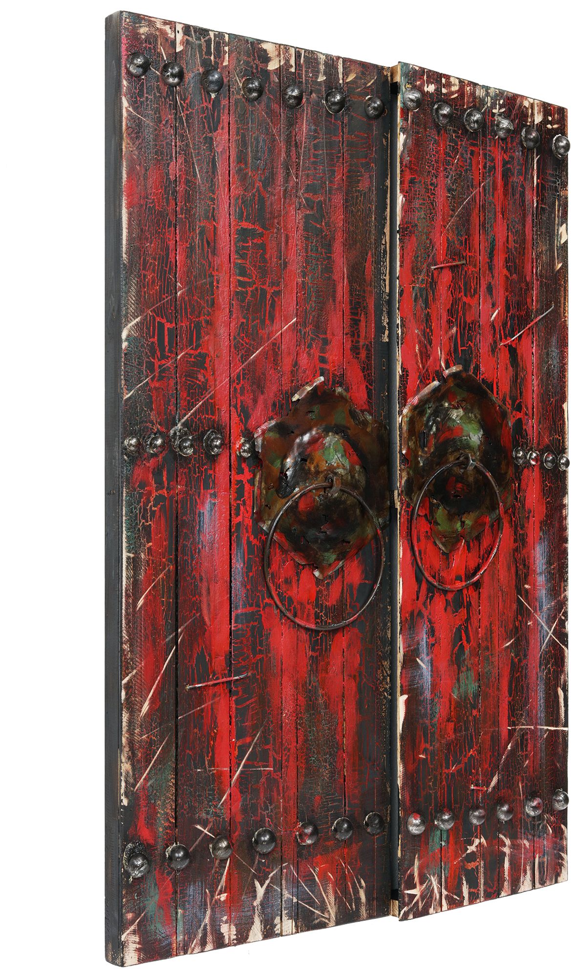 Image 2 Antique Wooden Doors 1" Hand-painted Iron Wall sculpture with Wood Fra more views