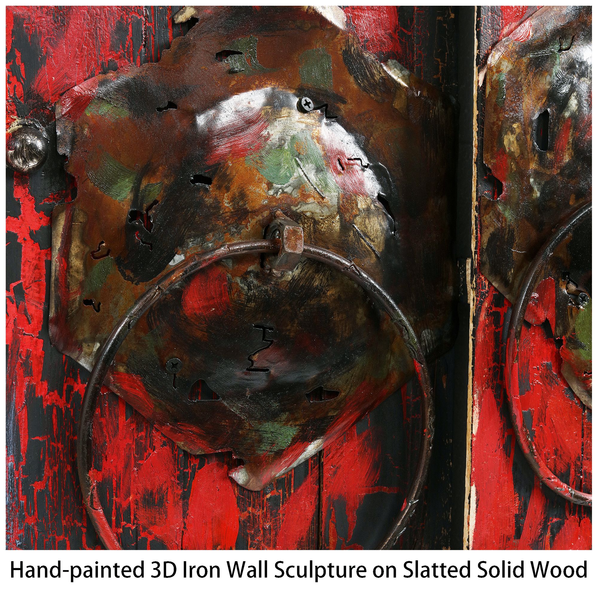 Image 6 Antique Wooden Doors 1" Hand-painted Iron Wall sculpture with Wood Fra more views