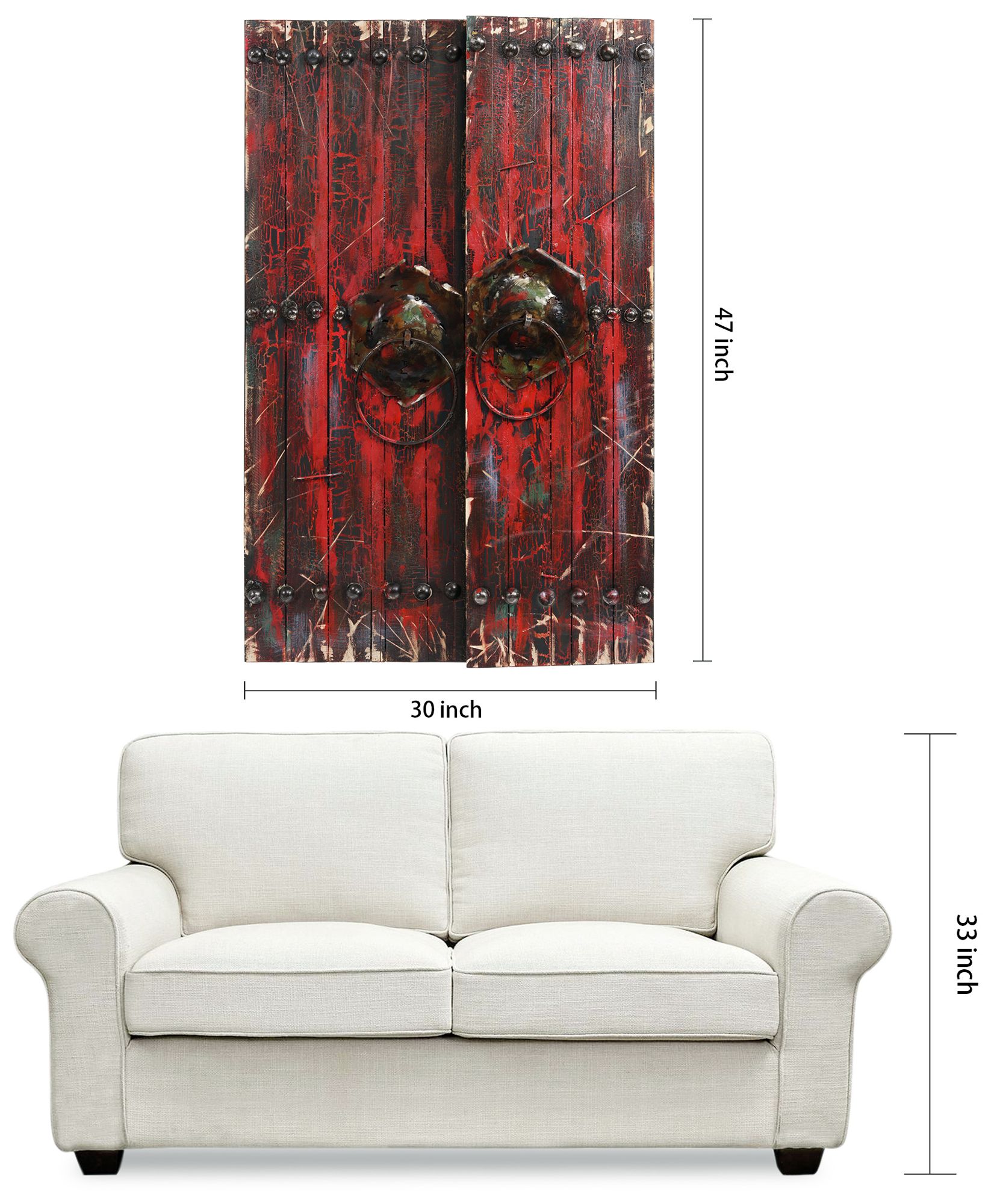 Antique Wooden Doors 1" Hand-painted Iron Wall sculpture with Wood Fra
