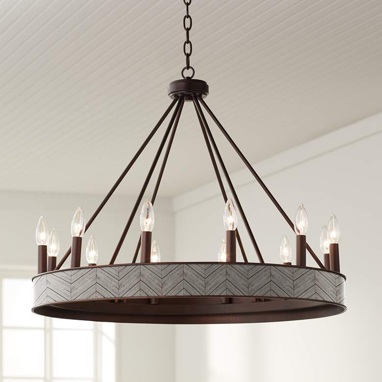 Image 1 Antique Woodwork Jessa 29 1/2" Wide Bronze Wheel Chandelier