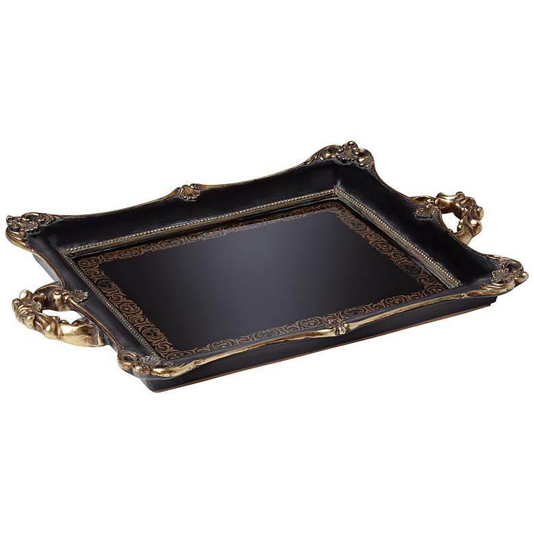 Image 1 Antiqued Black and Gold Mirrored Tray