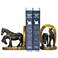 Antiqued Brown and Gold Horse and Horseshoe Bookends Set