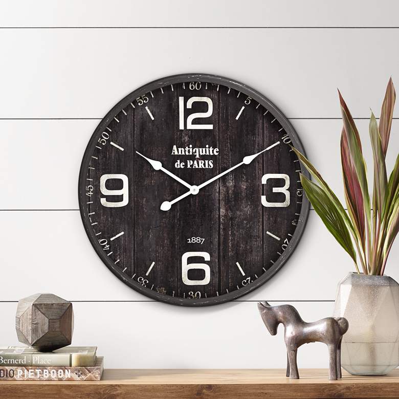 Image 1 Antiquite de Paris 23 1/2" Brown Round Metal Wall Clock