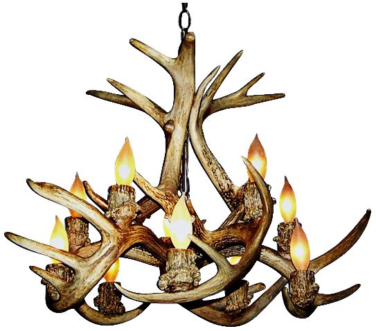 Antler 24-25"W Natural-Shed Whitetail 10-Light Chandelier