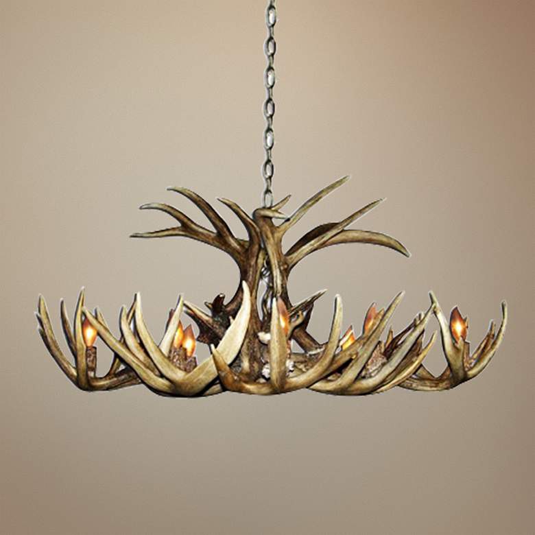 Image 1 Antler 26 inch Wide Natural-Shed Whitetail 8-Light Chandelier
