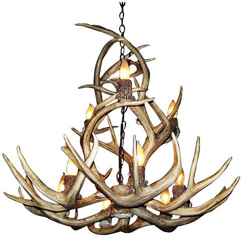 Antler 27-29"W Natural-Shed Mule Deer 9-Light Chandelier