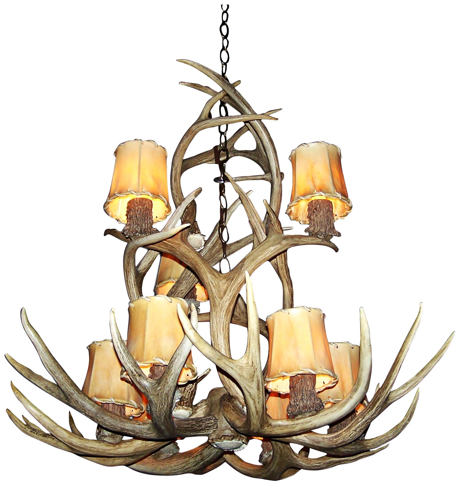 Image 3 Antler 27-29"W Natural-Shed Mule Deer 9-Light Chandelier more views